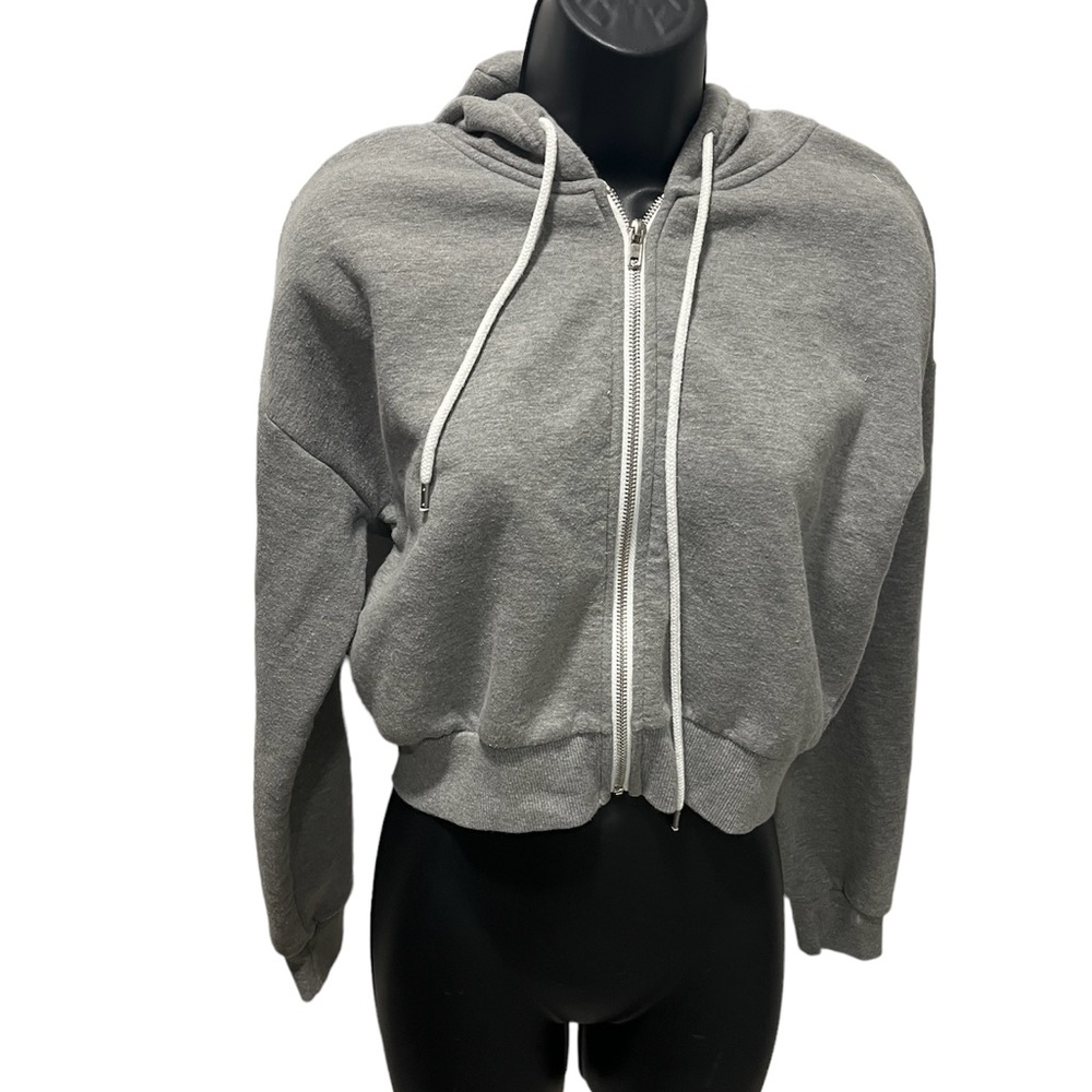 Womens Forever 21 Gray Cropped Zip Up Jacket Size M
